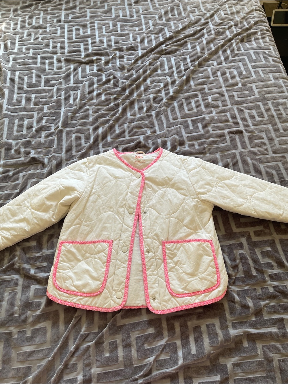 Zara Cream Quilted Jacket with Pink Trim